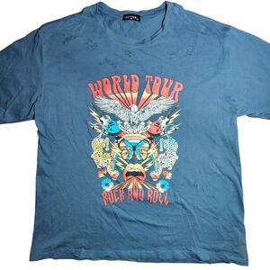 Zutter USA‎ World Tour Rock and Roll Graphic T-Shirt Distressed M rocker concert